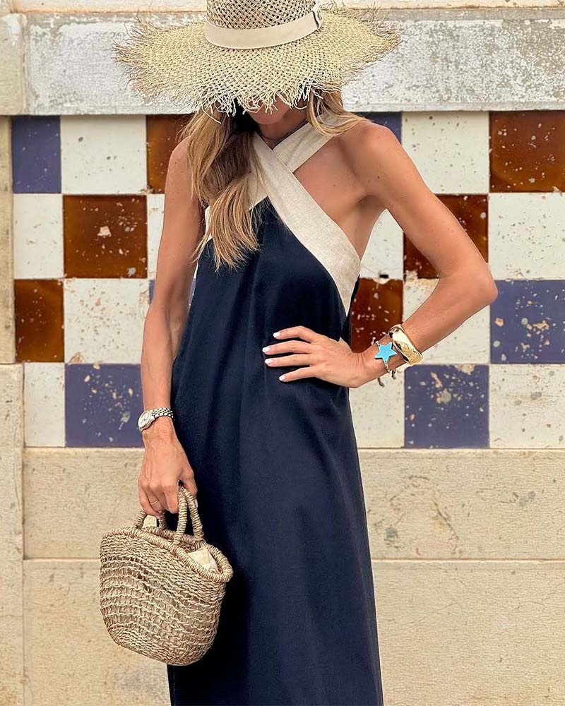 Cross Neck Floor-Length Dress