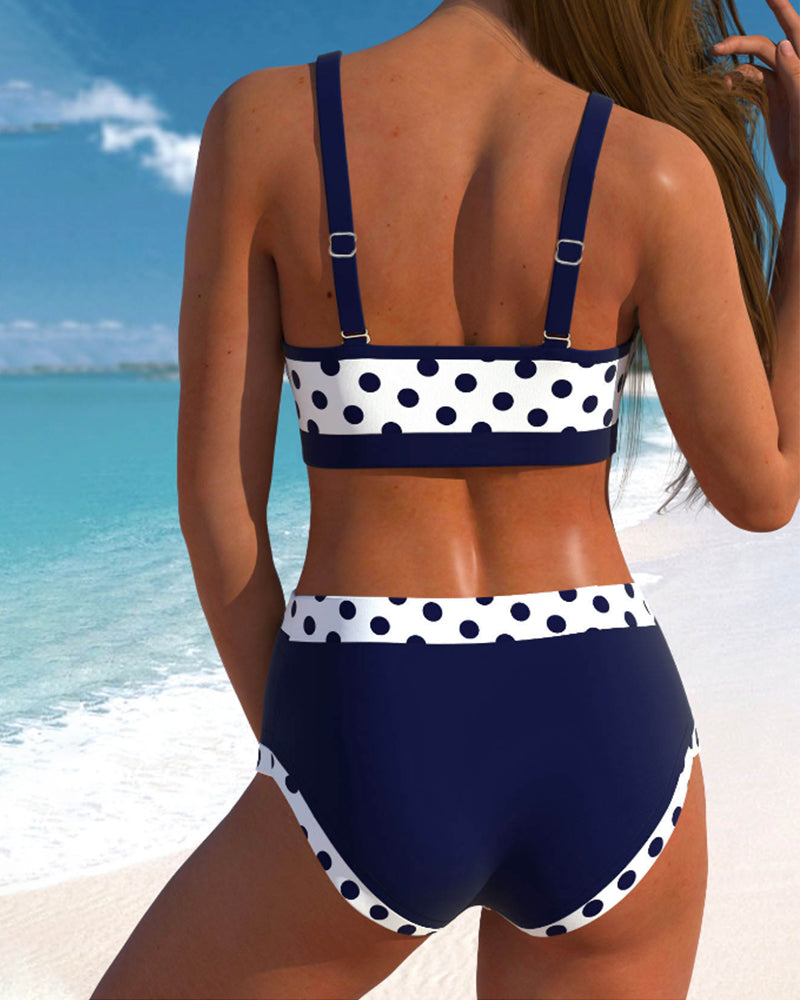 Liesbeth - High-Waisted Polka Dot Bikini Featuring Patchwork Design
