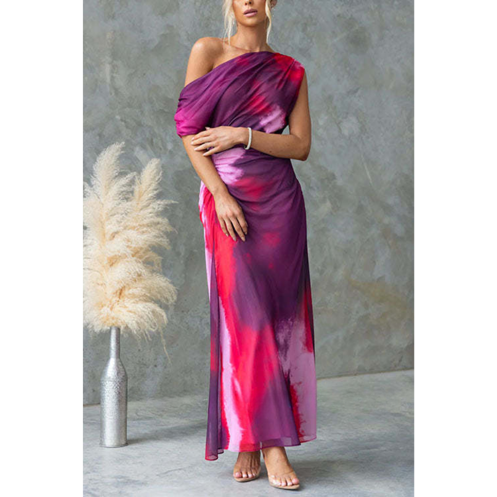 Quirine – Asymmetrical Tie-Dye One-Shoulder Dress