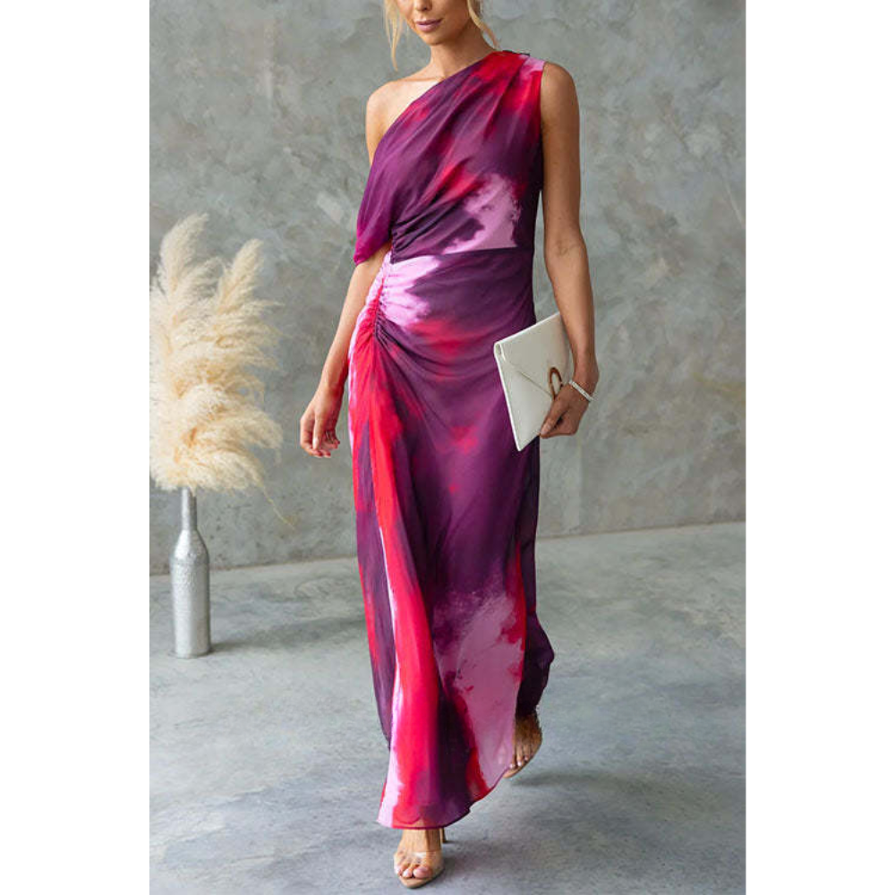 Quirine – Asymmetrical Tie-Dye One-Shoulder Dress