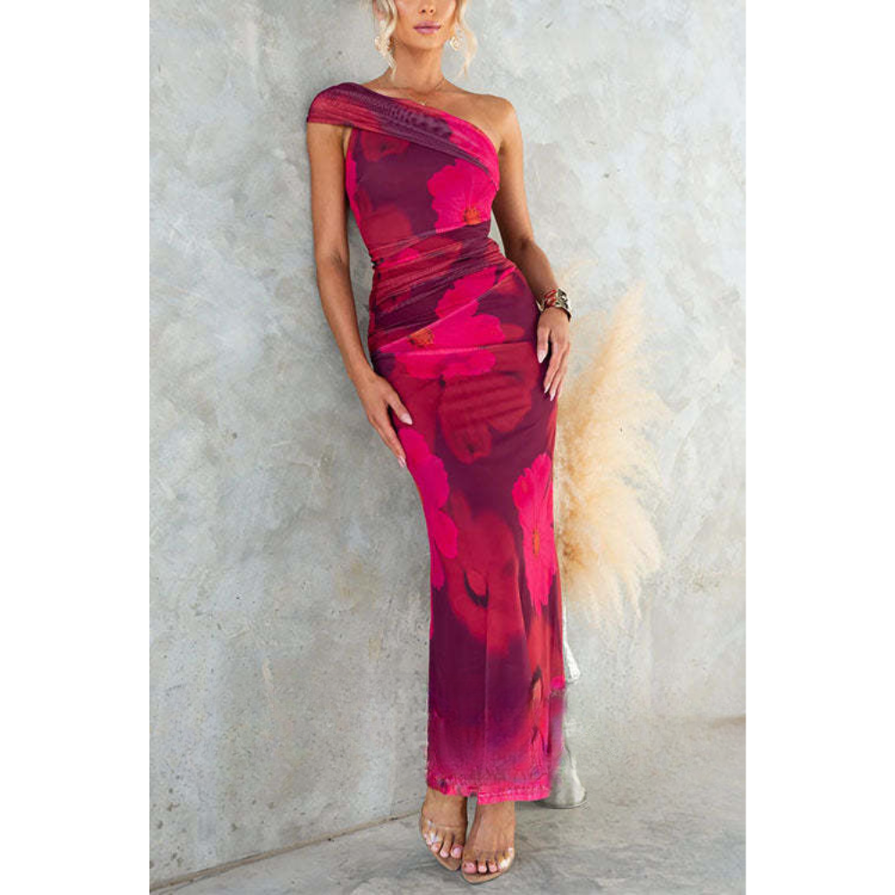 Xanne – Floral Print Maxi Dress with Mesh Details