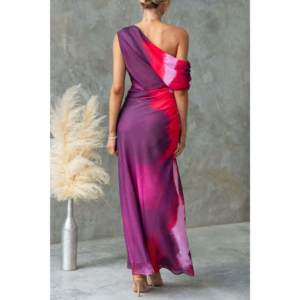 Quirine – Asymmetrical Tie-Dye One-Shoulder Dress