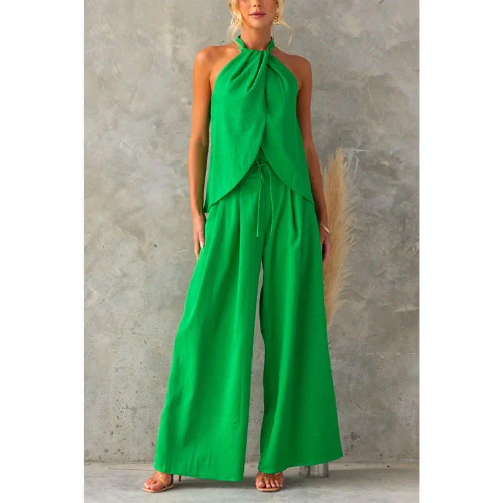 Chantal – Halter Neck Pants Set with Side Split
