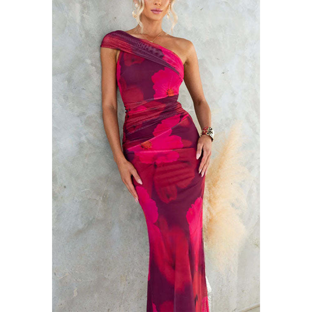 Xanne – Floral Print Maxi Dress with Mesh Details