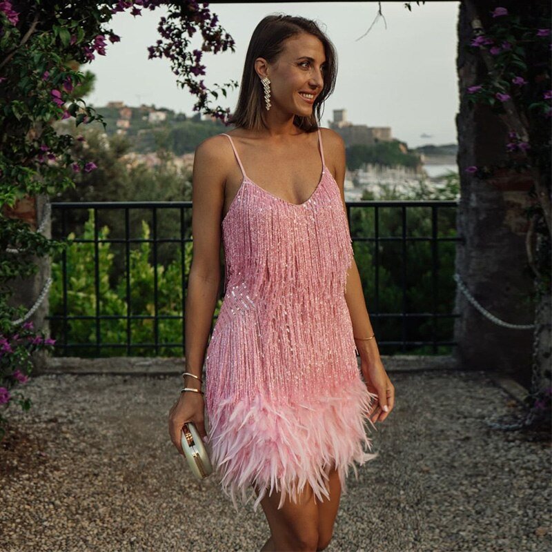 Jasmijn | Mini Dress with Feather Accents
