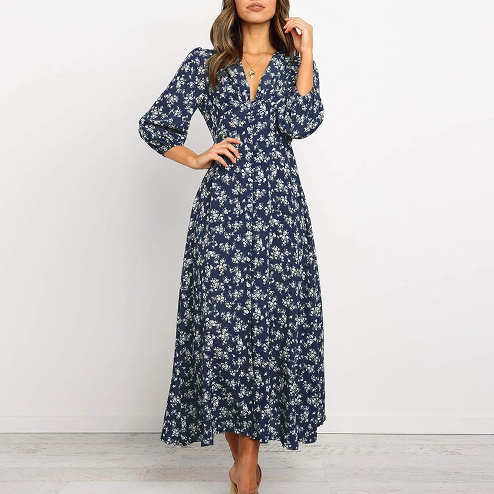 Chloe | Floral Midi Dress with Button Front