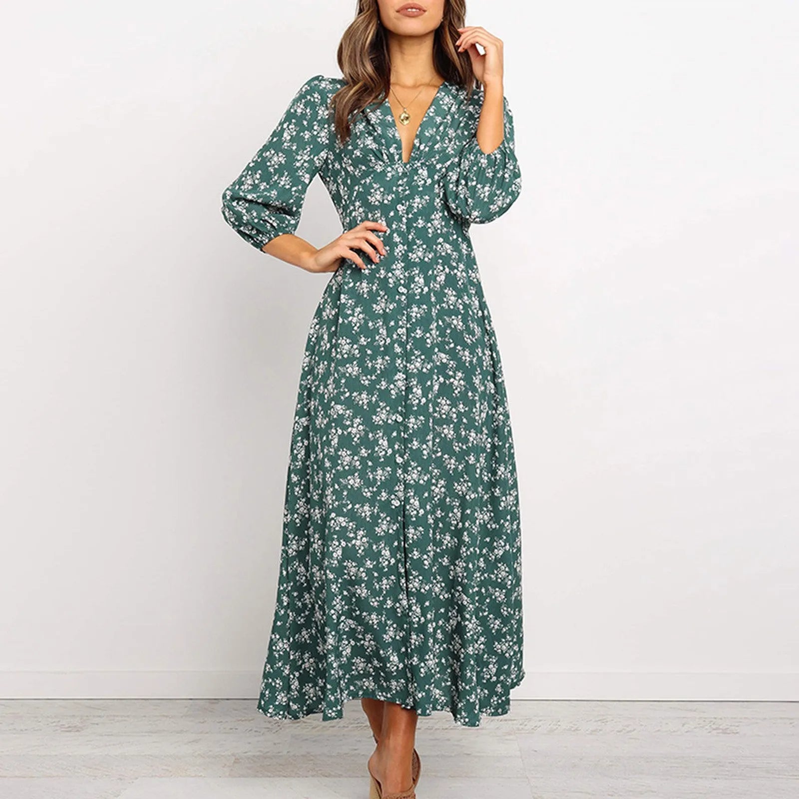 Chloe | Floral Midi Dress with Button Front