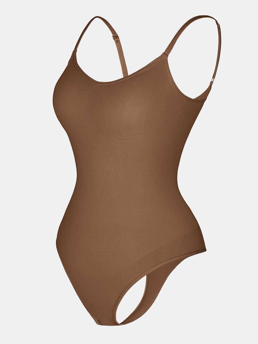Stefanie - Spaghetti Strap Seamless Bodysuit with String Detail