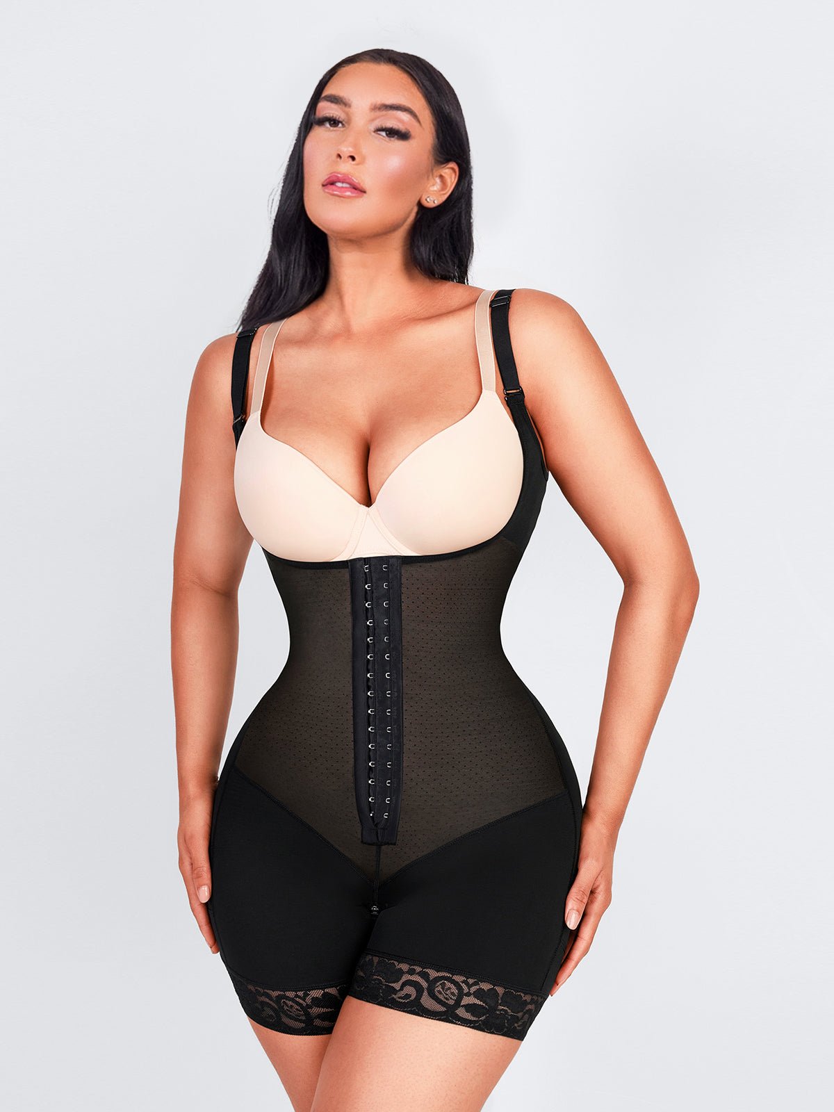 Felicia Short Powernet® - Breathable Latex Body Shapewear with Open Bust, Tummy Control, and Firm Compression.