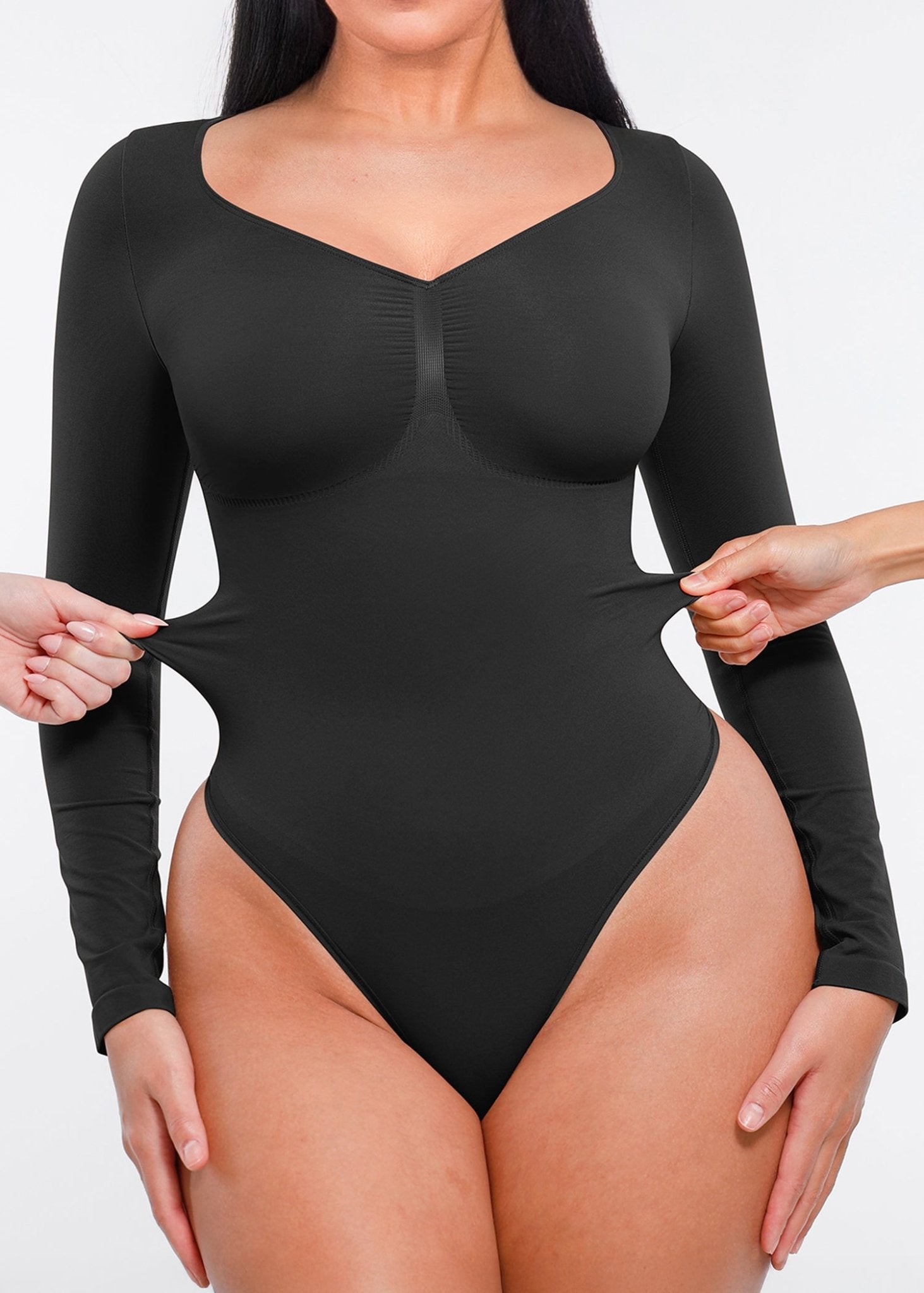 Marcella - Seamless Long Sleeve Bodysuit with Thong, Bust Support, and Tummy Shaping