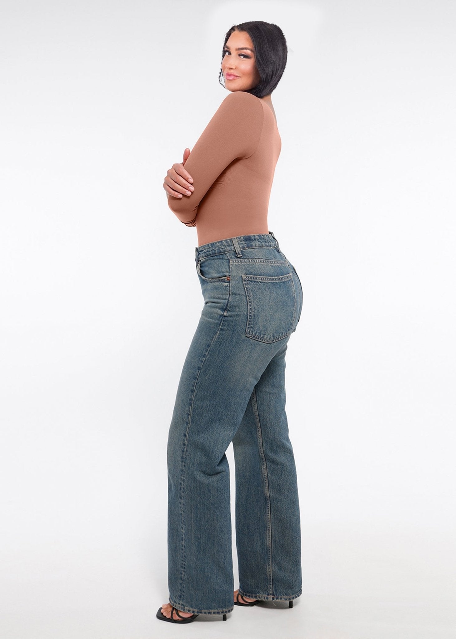 Marcella - Seamless Long Sleeve Bodysuit with Thong, Bust Support, and Tummy Shaping