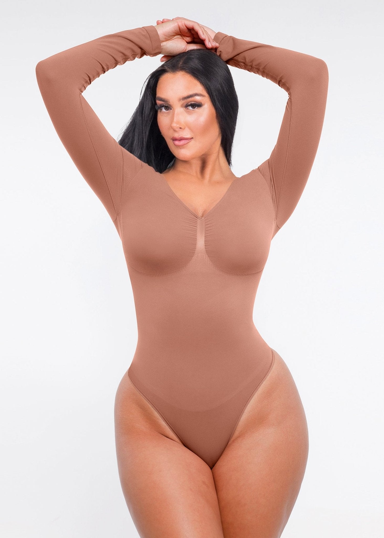 Marcella - Seamless Long Sleeve Bodysuit with Thong, Bust Support, and Tummy Shaping