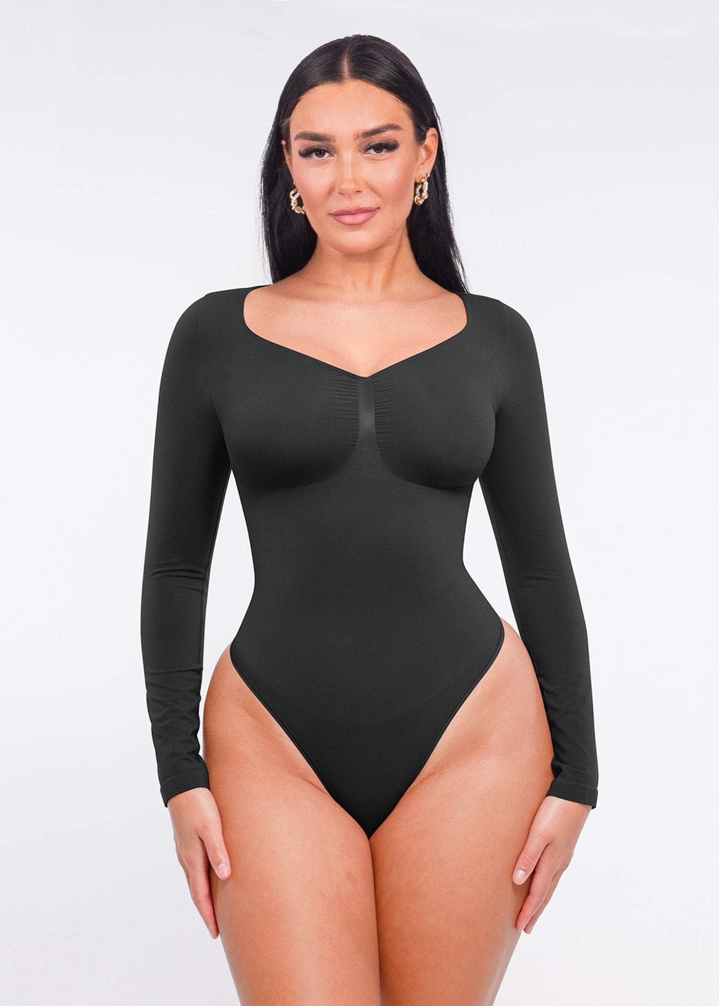 Marcella - Seamless Long Sleeve Bodysuit with Thong, Bust Support, and Tummy Shaping