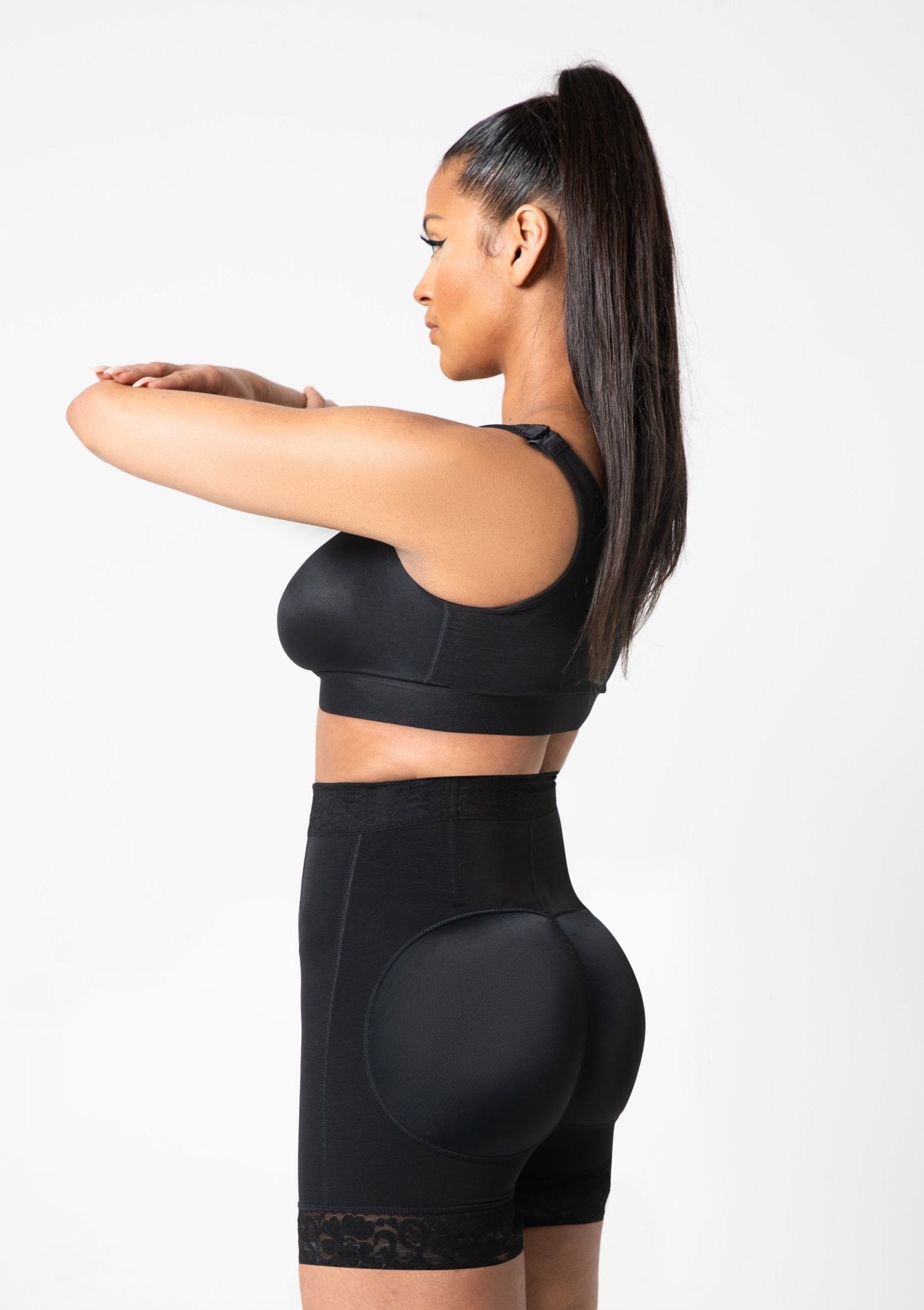 Rose Lace-Trimmed Butt Lifter with Front Zipper - Sleek Belly Control