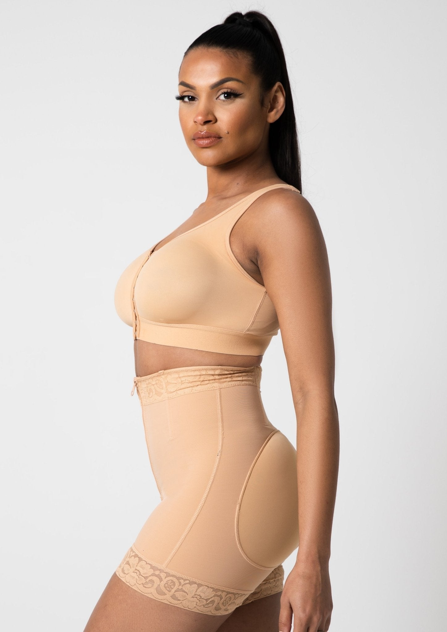 Rose Lace-Trimmed Butt Lifter with Front Zipper - Sleek Belly Control
