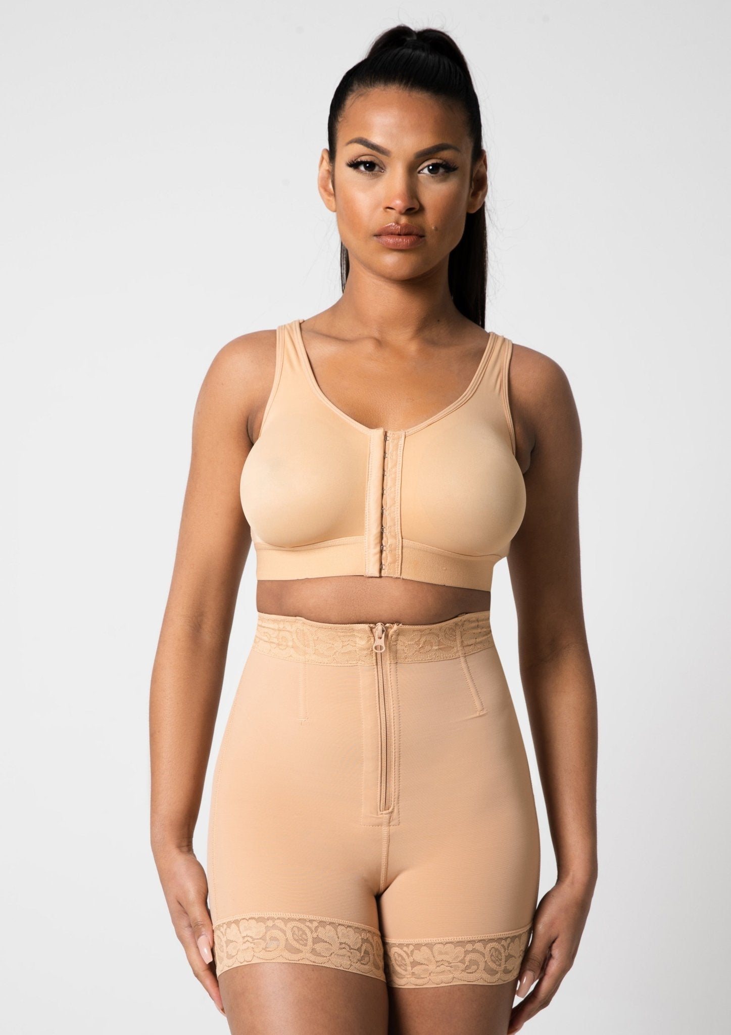 Rose Lace-Trimmed Butt Lifter with Front Zipper - Sleek Belly Control
