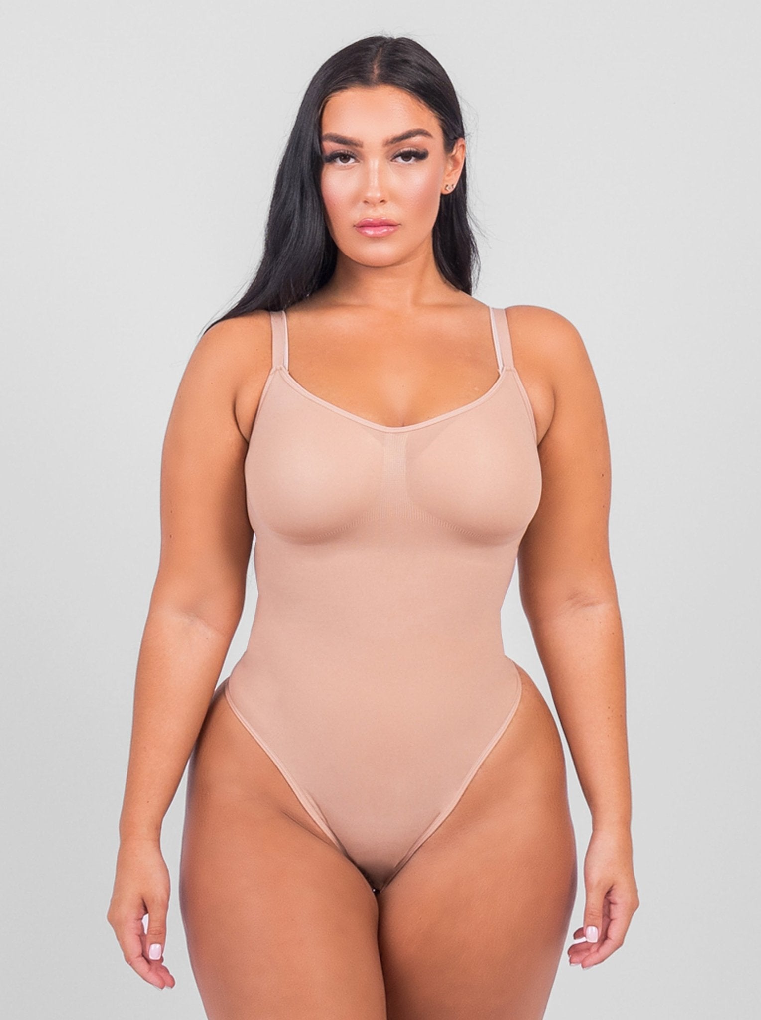 Stefanie - Spaghetti Strap Seamless Bodysuit with String Detail