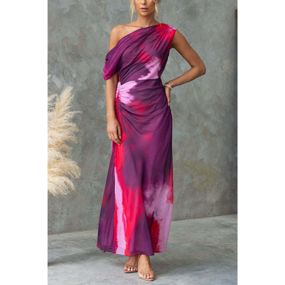 Quirine – Asymmetrical Tie-Dye One-Shoulder Dress