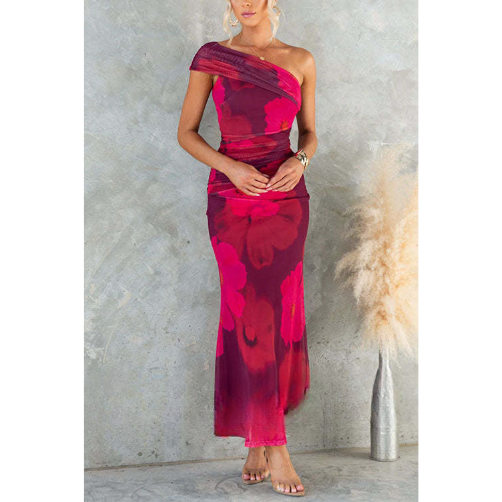 Xanne – Floral Print Maxi Dress with Mesh Details