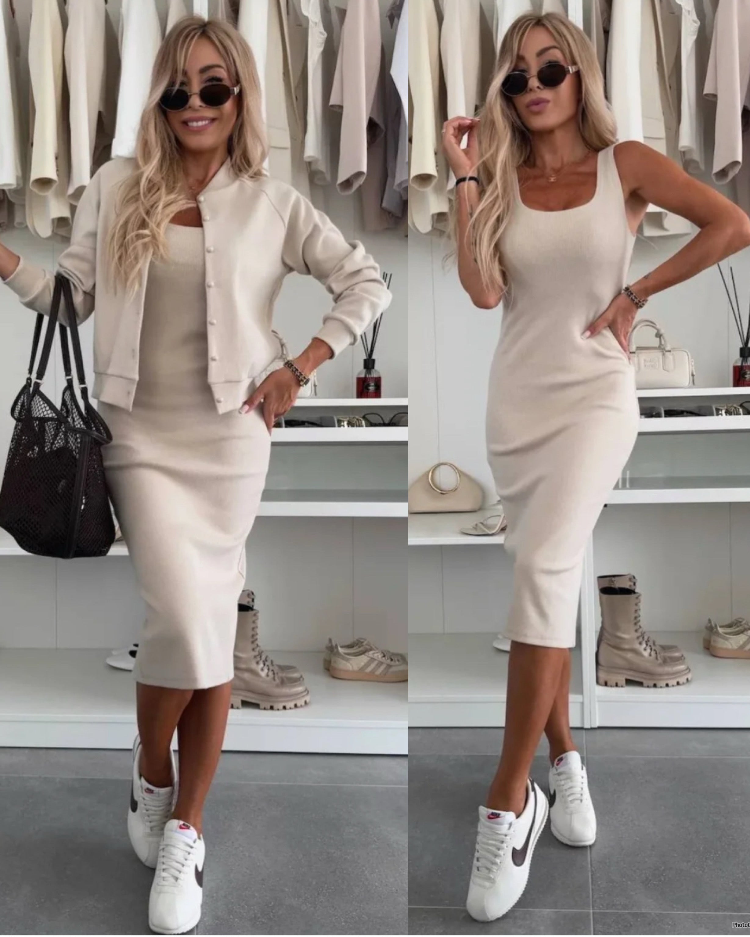 Mirte™ | Ribbed Dress with Coordinating Bomber Jacket