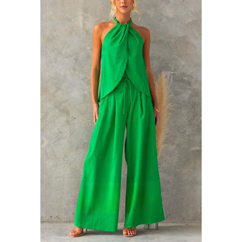 Chantal – Halter Neck Pants Set with Side Split