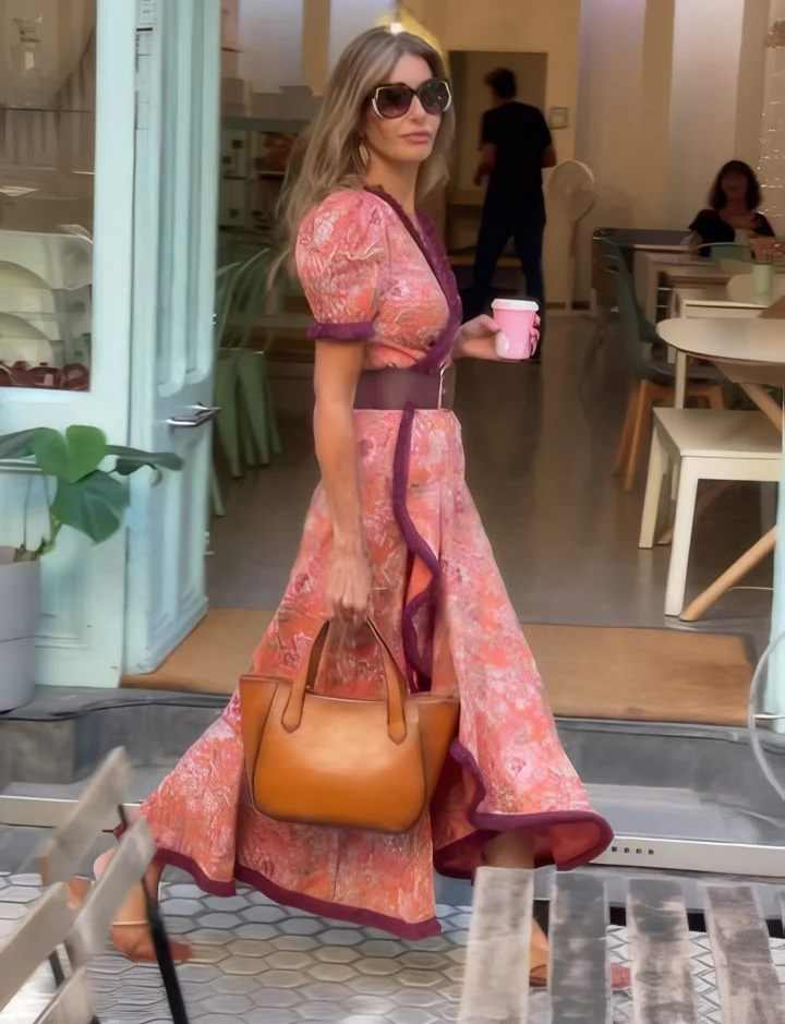 Elske - Short Sleeve Pink Maxi Dress