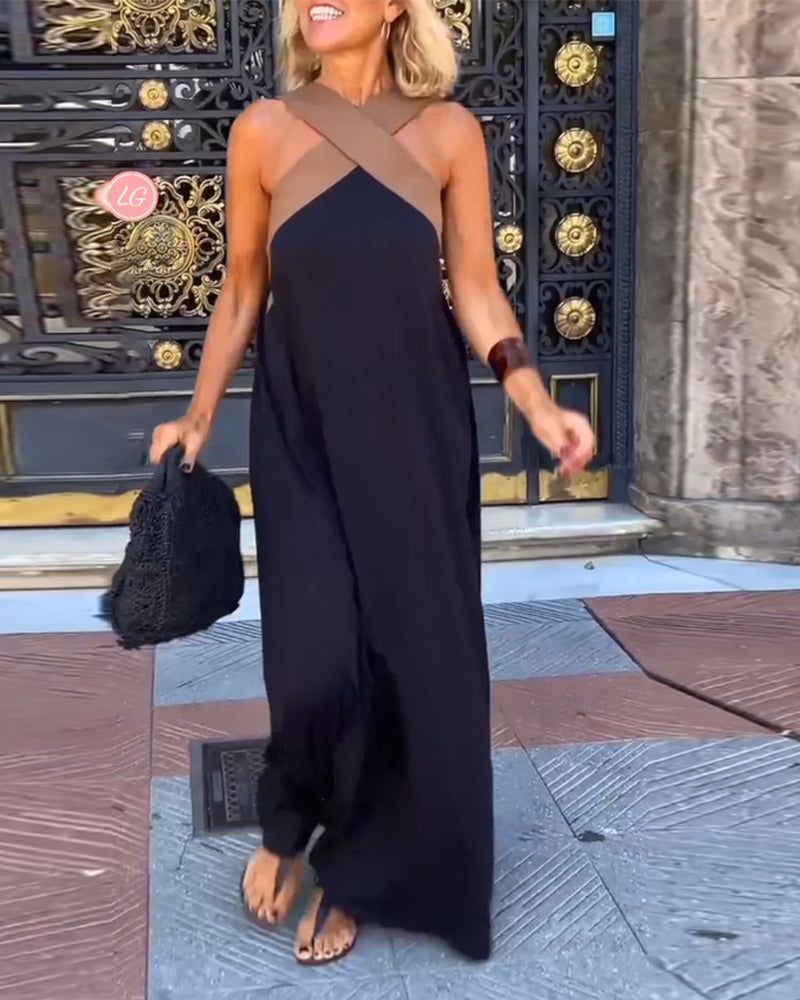 Cross Neck Floor-Length Dress