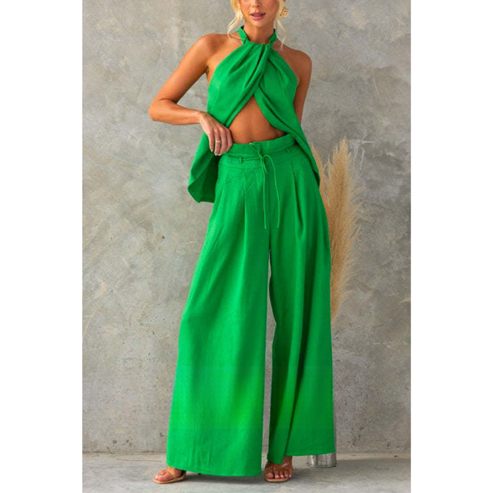 Chantal – Halter Neck Pants Set with Side Split