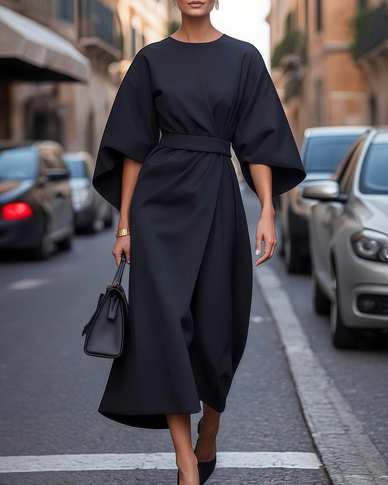 Sietske™ | Lantern Sleeve Dress with Belt