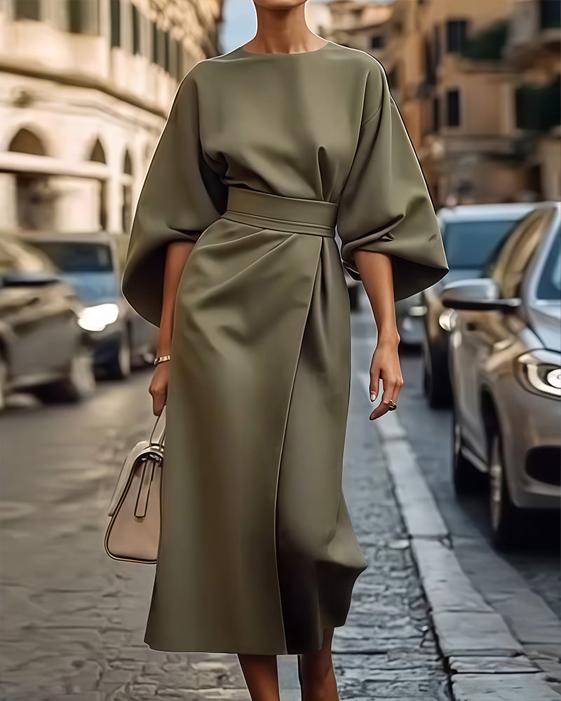 Sietske™ | Lantern Sleeve Dress with Belt