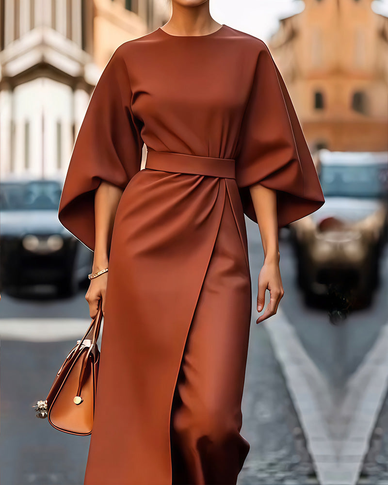 Sietske™ | Lantern Sleeve Dress with Belt