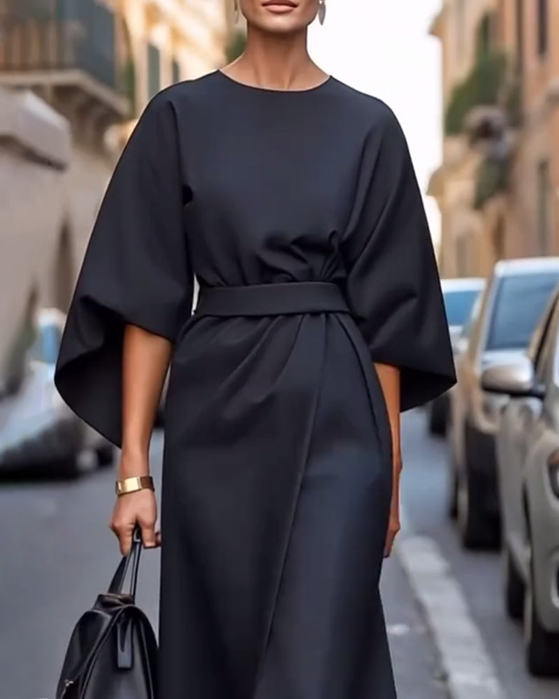 Sietske™ | Lantern Sleeve Dress with Belt