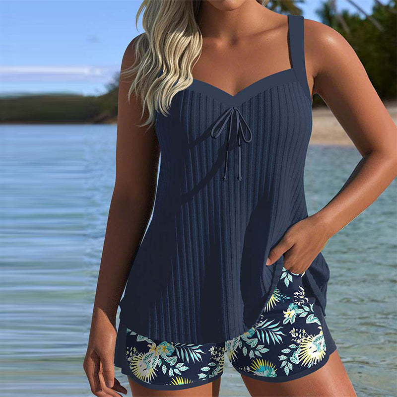 Laluna® | Striped Tankini Set with Coordinating Beach Shorts