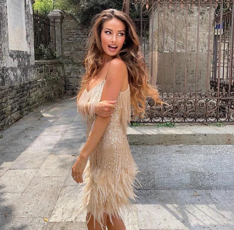 Jasmijn | Mini Dress with Feather Accents