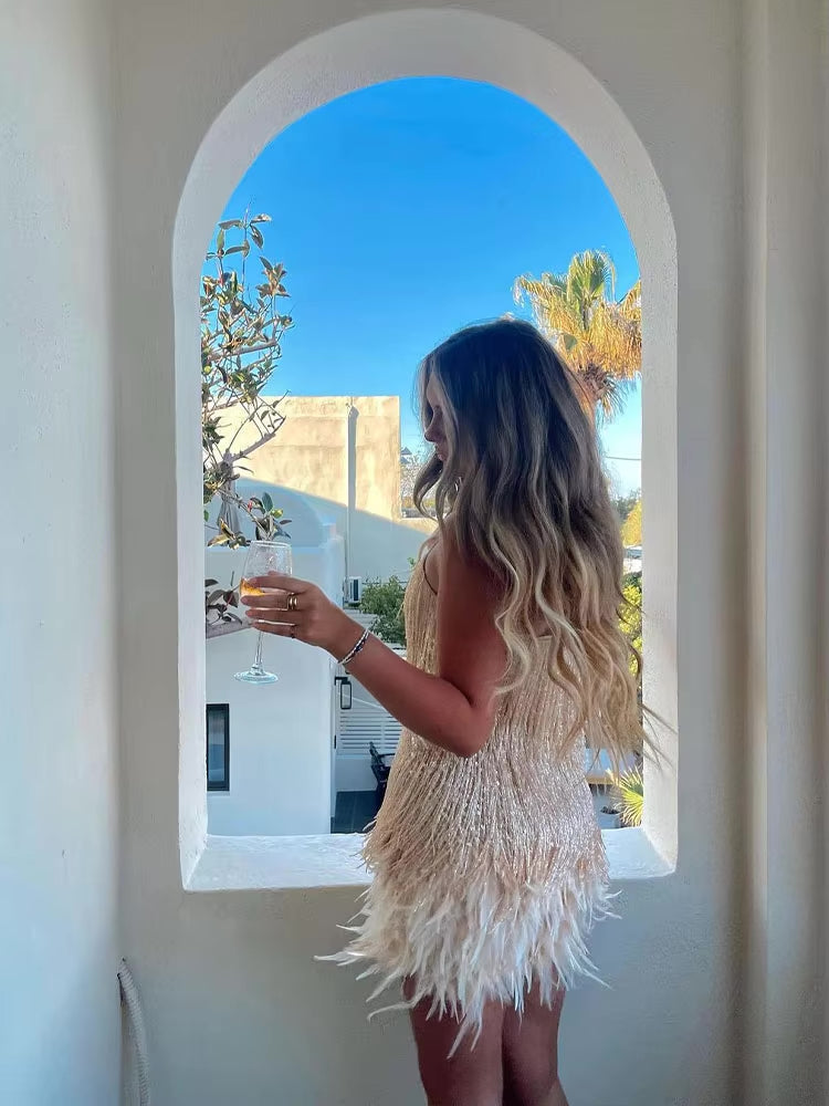 Jasmijn | Mini Dress with Feather Accents
