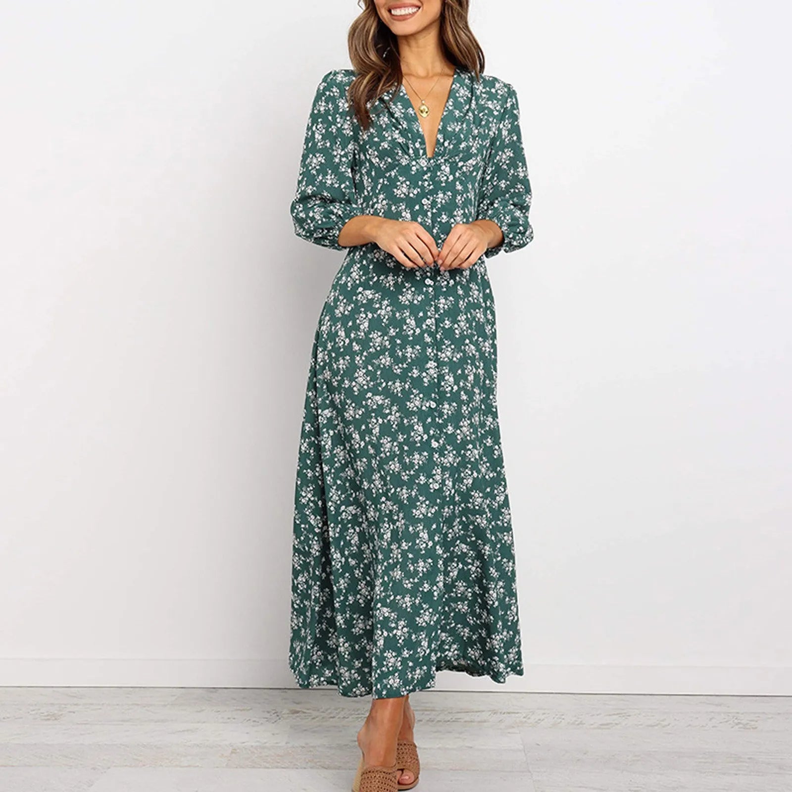 Chloe | Floral Midi Dress with Button Front
