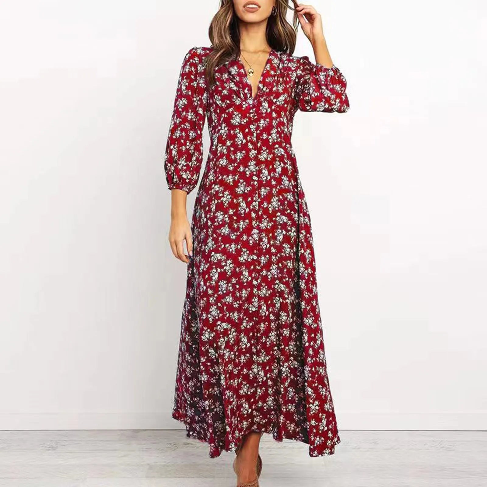 Chloe | Floral Midi Dress with Button Front