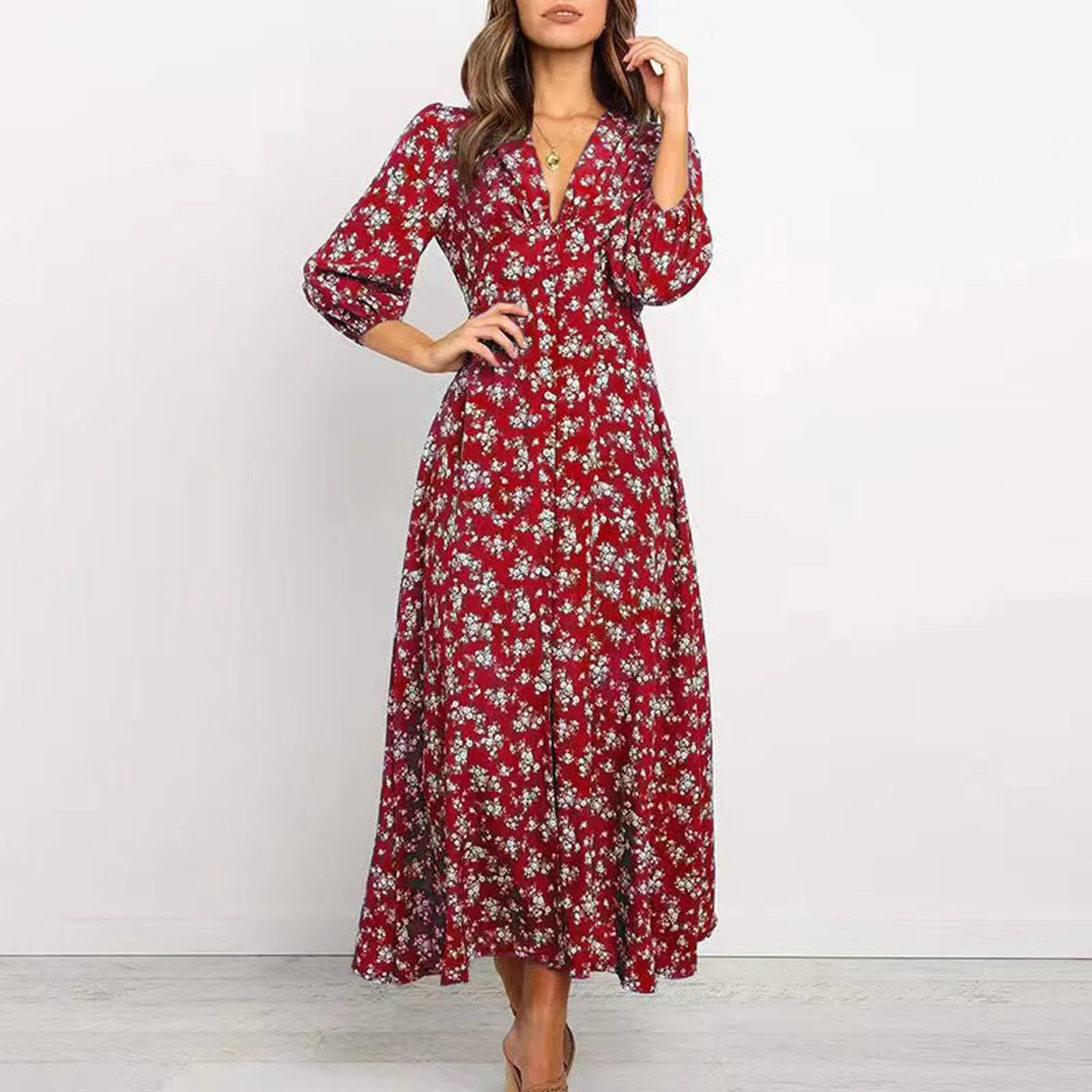 Chloe | Floral Midi Dress with Button Front
