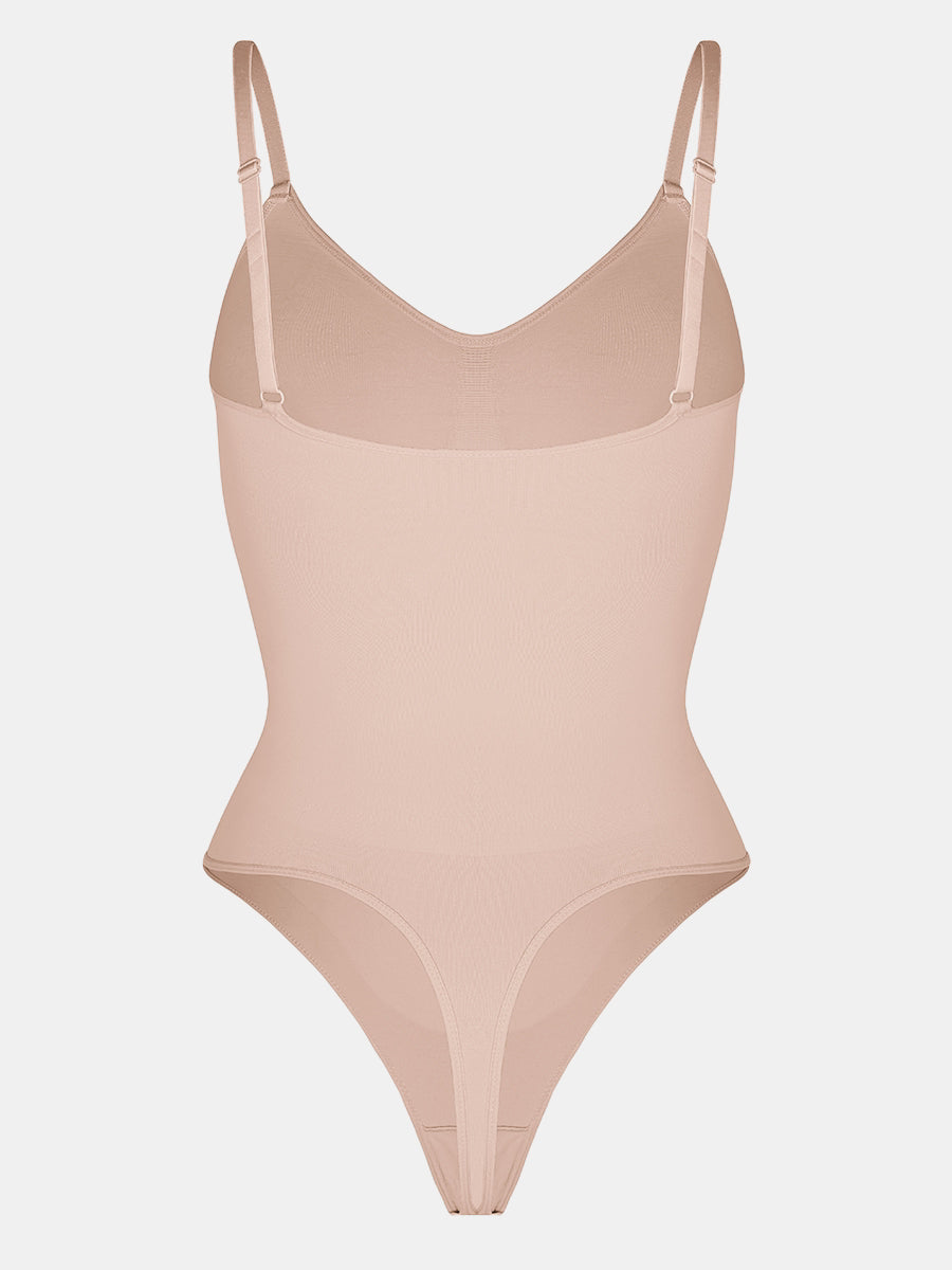 Stefanie - Spaghetti Strap Seamless Bodysuit with String Detail