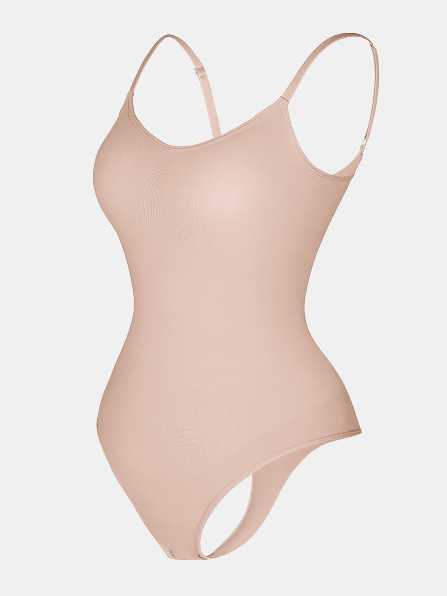 Stefanie - Spaghetti Strap Seamless Bodysuit with String Detail