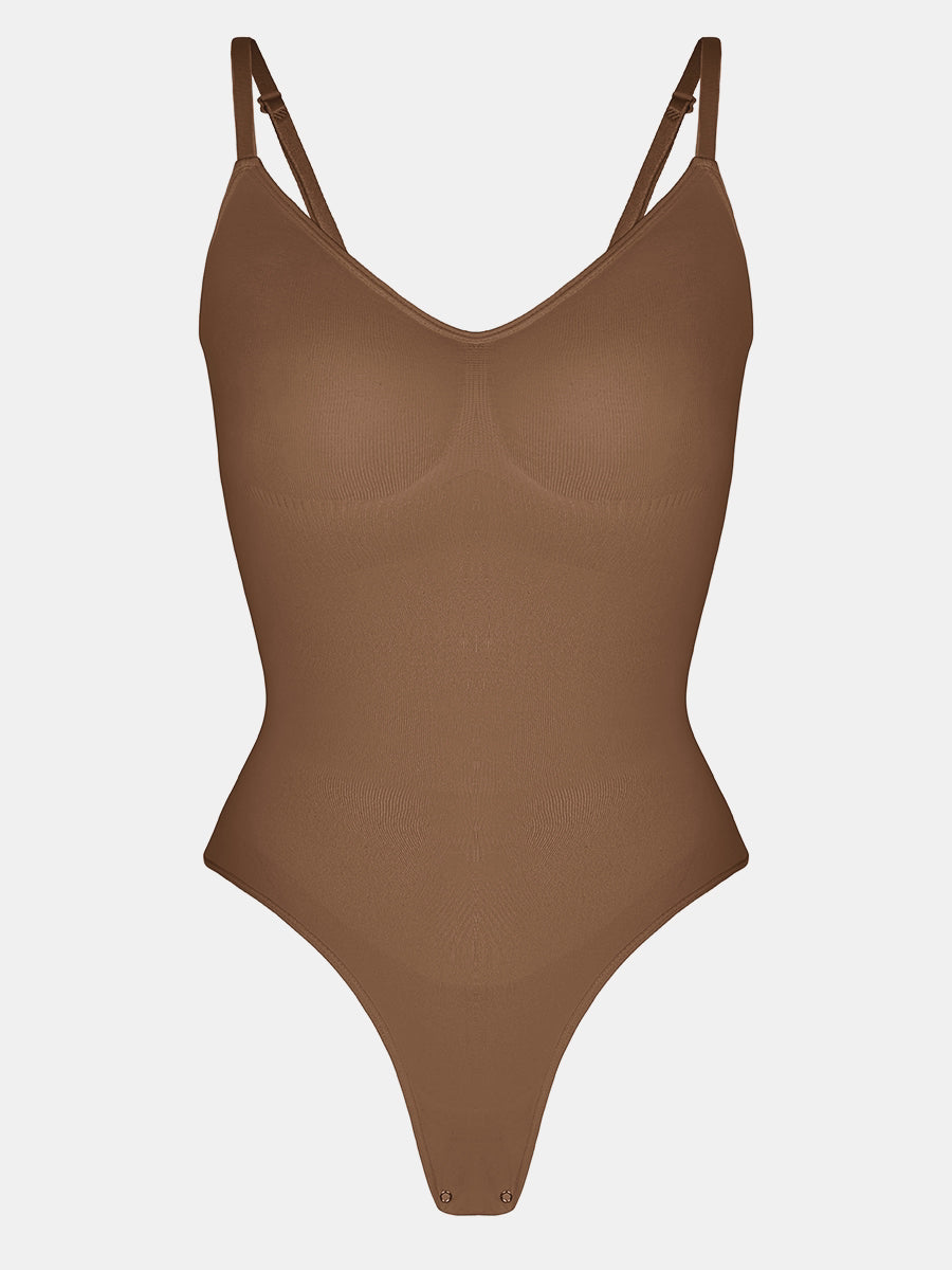 Stefanie - Spaghetti Strap Seamless Bodysuit with String Detail