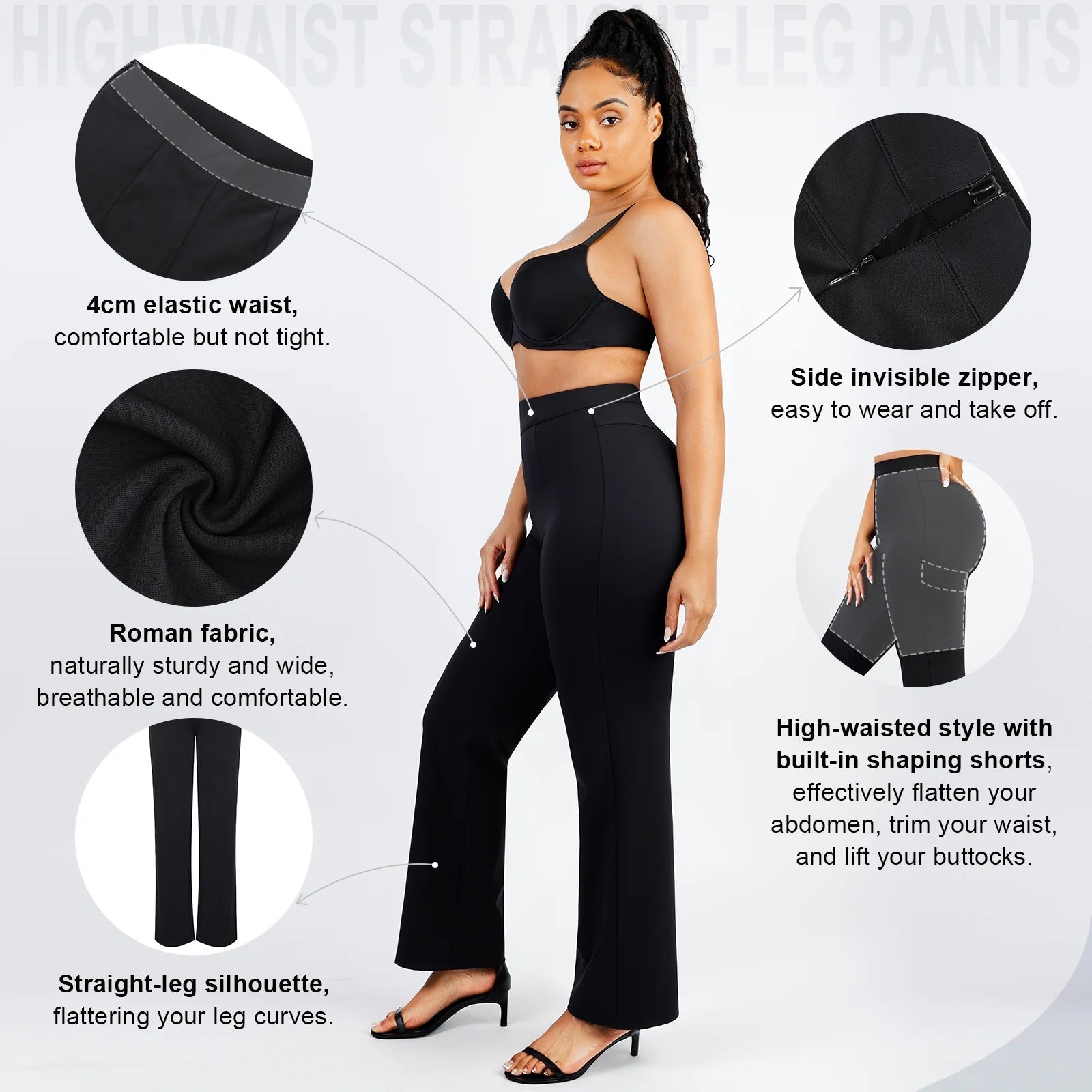 Larisa - High-Waisted Shaping Mesh Pants with Straight Legs