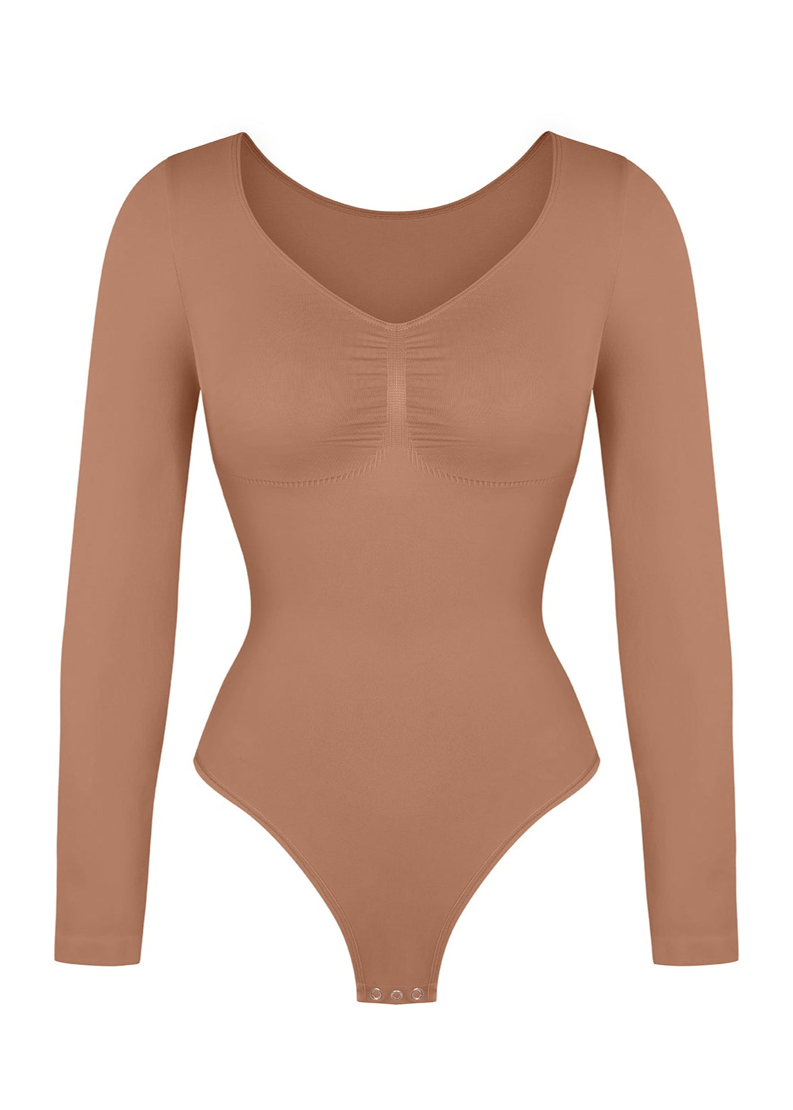Marcella - Seamless Long Sleeve Bodysuit with Thong, Bust Support, and Tummy Shaping