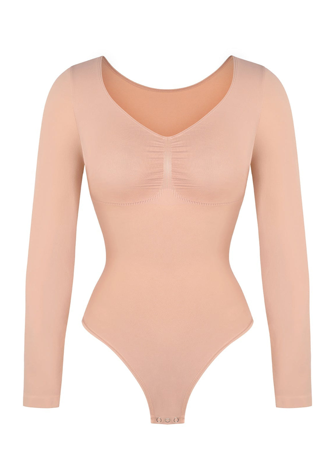 Marcella - Seamless Long Sleeve Bodysuit with Thong, Bust Support, and Tummy Shaping