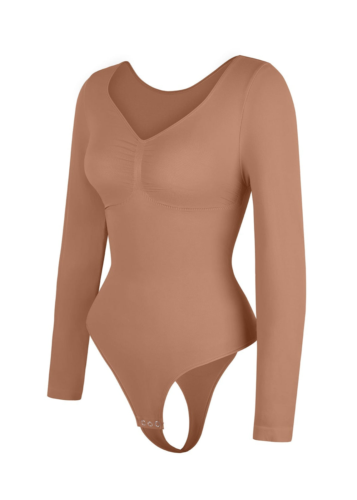 Marcella - Seamless Long Sleeve Bodysuit with Thong, Bust Support, and Tummy Shaping