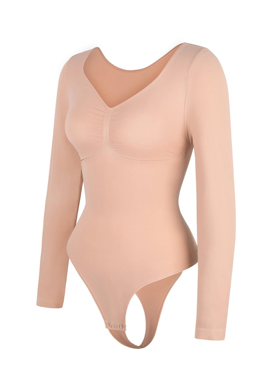 Marcella - Seamless Long Sleeve Bodysuit with Thong, Bust Support, and Tummy Shaping