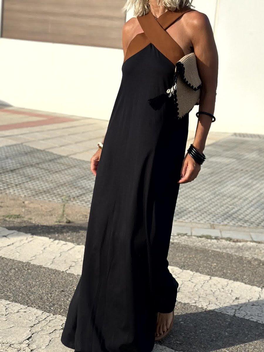 Cross Neck Floor-Length Dress