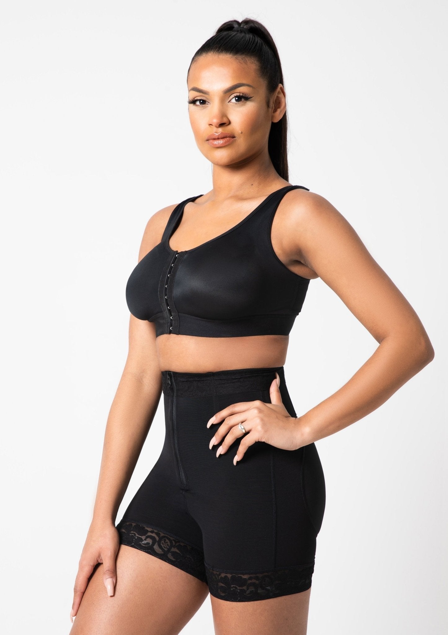 Rose Lace-Trimmed Butt Lifter with Front Zipper - Sleek Belly Control