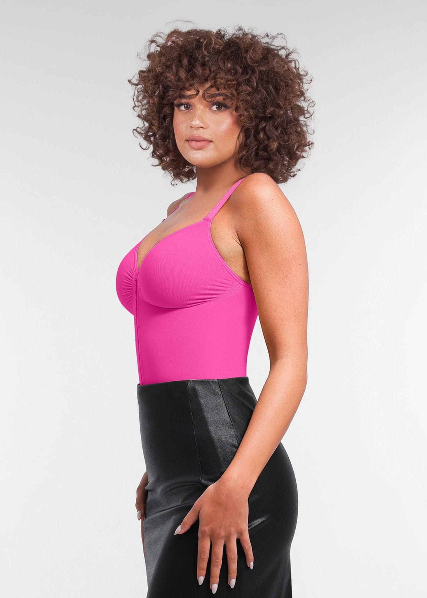 Stefanie Zipper - Seamless Plunge Bodysuit with Built-in Breast Support and Internal Clips