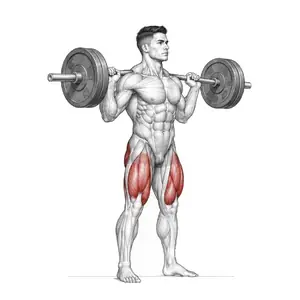 Animation of a barbell back squat, from the Elvyfit exercise guide